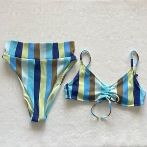 Aerie Striped Bikini Set - Blue, Green, Brown